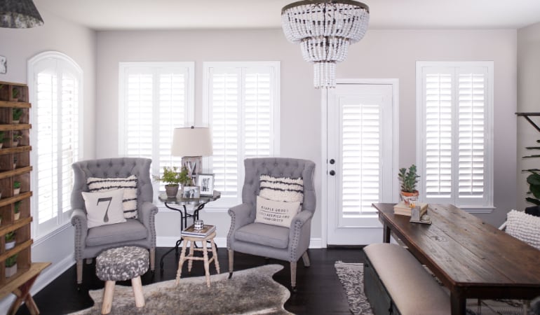 Plantation shutters in a Boise living room